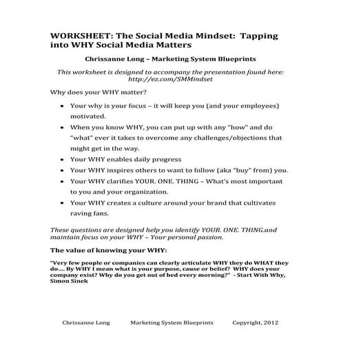 Worksheet: The Social Media Mindset - Tapping into WHY it Matters 