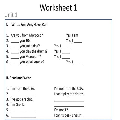 Worksheet 1