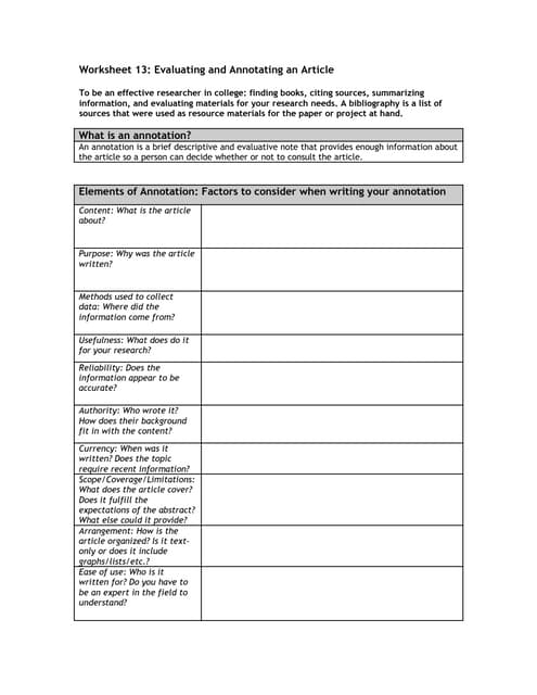 Annotated bibliography worksheet
