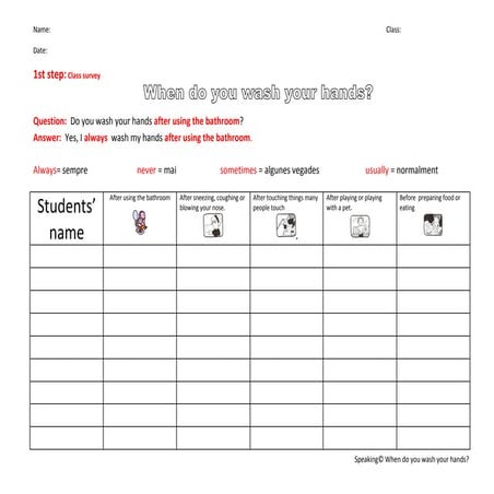 Worksheet 1 class survey table