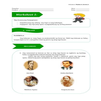 Worksheet 1 Sanaysay