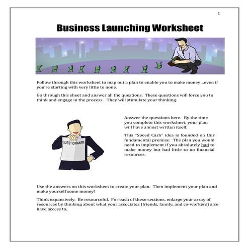 Kent Sayre's Business Launching Worksheet