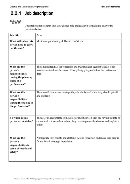 worksheet 2 2 1 job description actor job description actor