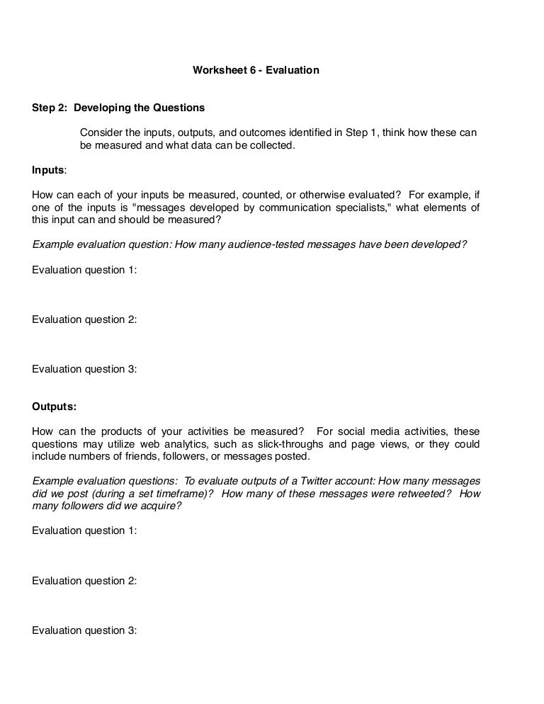 Worksheet 6 evaluation