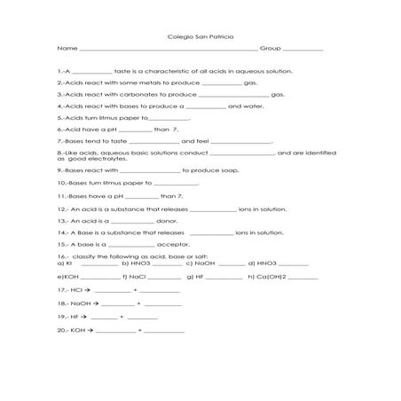 Worksheet acids and bases