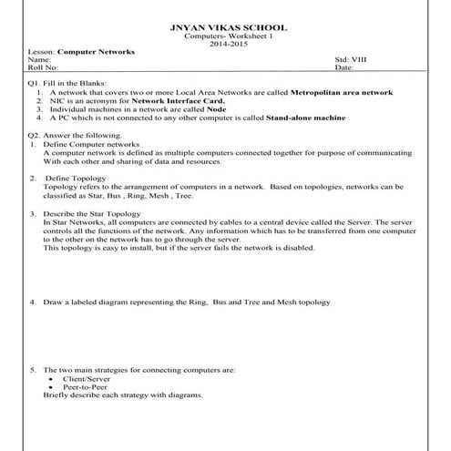 Computer Worksheet Class 8 with answers | PDF