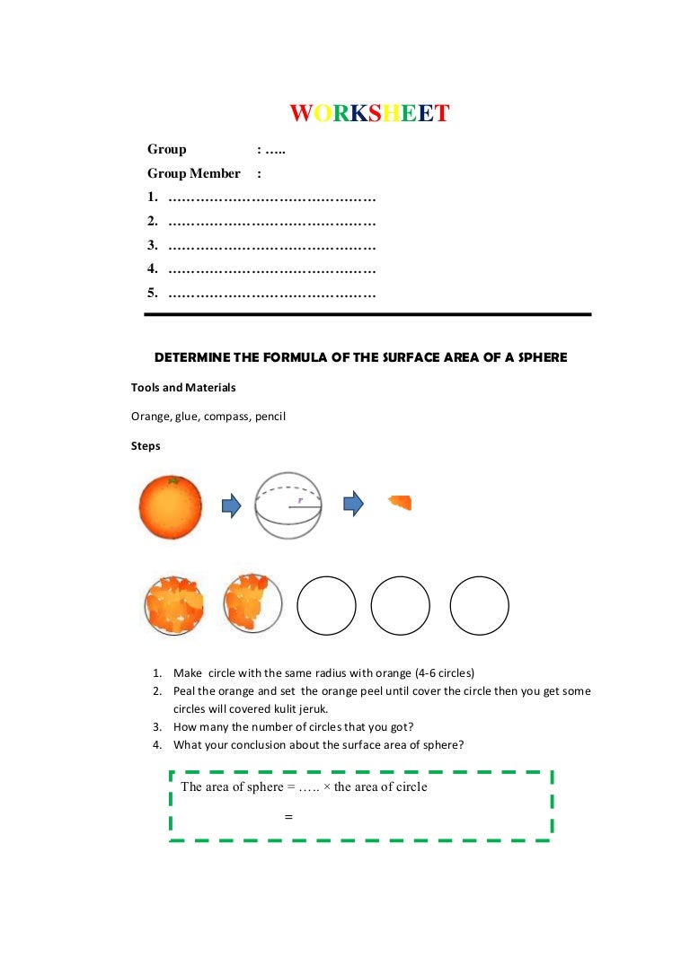 Worksheet determine the surface area of a sphere With Regard To Volume Of Sphere Worksheet