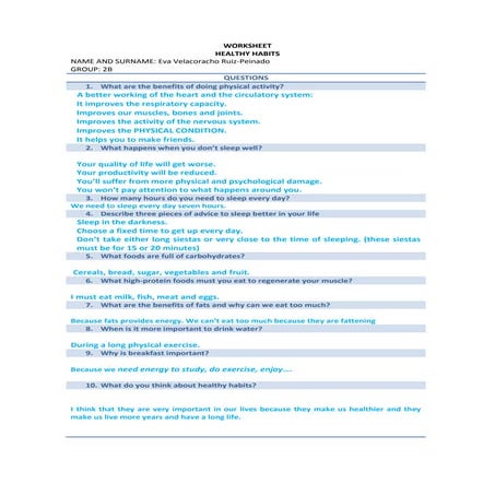 Worksheet  first healthy habits