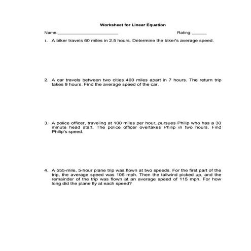 Worksheet For Linear Equation | PDF