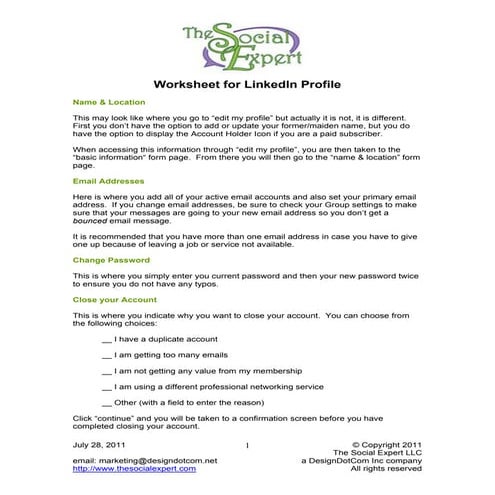 Worksheet for linked in