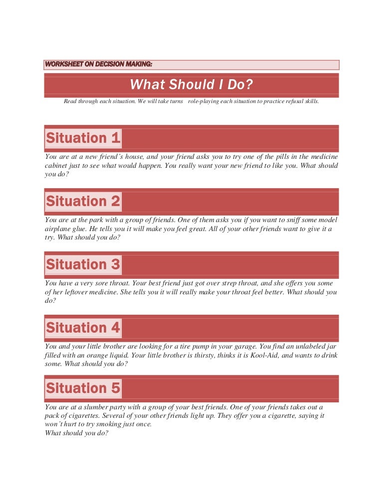 Worksheet on decision making