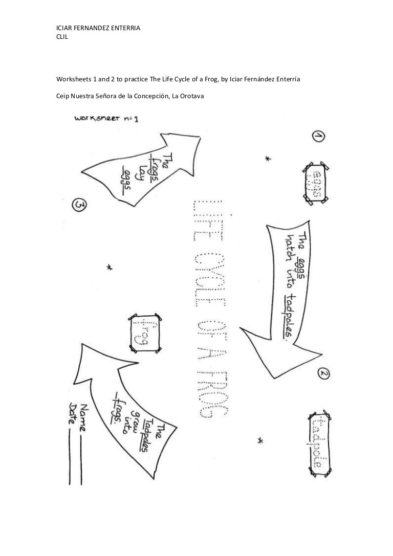 Worksheets 1 and 2 to practice the life cycle of a frog