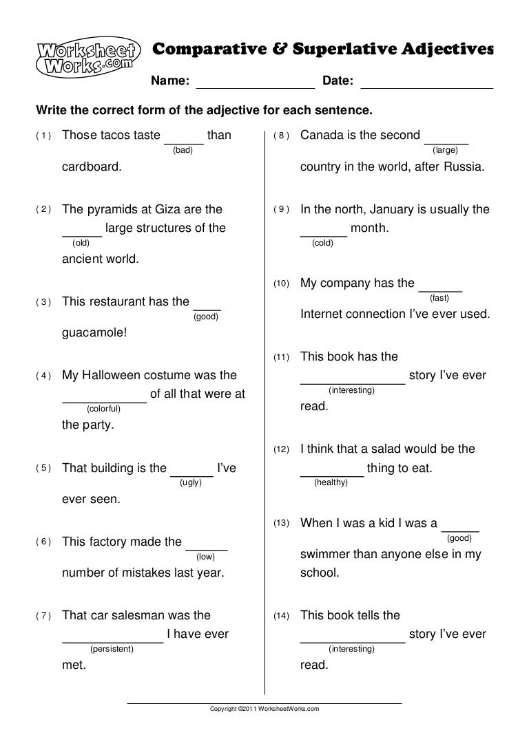Worksheet works comparative_and_superlative_adjectives_1