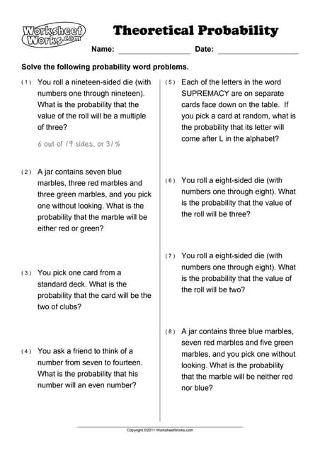 Worksheet Works Theoretical Probability 1