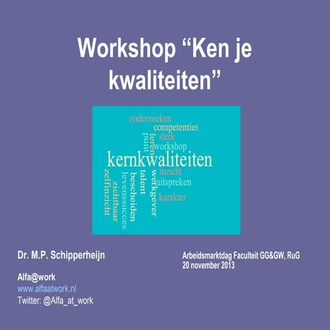 Workshop Solliciteren: Ken je kwaliteiten nov 2013