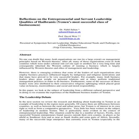 Hadhrami Servant-Leaders by Dr. Nabil Sultan