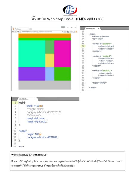 ตัวอย่าง Workshop basic html5 and css3 จากไอทีจีเนียส