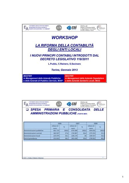 Workshop "La riforma della contabilità degli enti locali" 16.1.13 