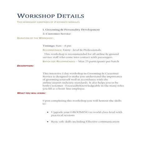 Workshop details 1