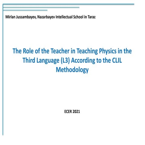 The Role of the Teacher in Teaching Physics in the Third Language (L3) Accord...