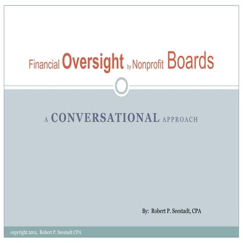 Financial Oversight by Nonprofit Boards; a Conversational Approach
