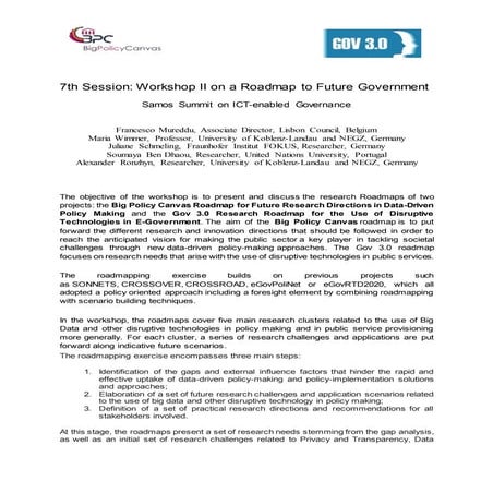 Workshop II on a Roadmap to Future Government