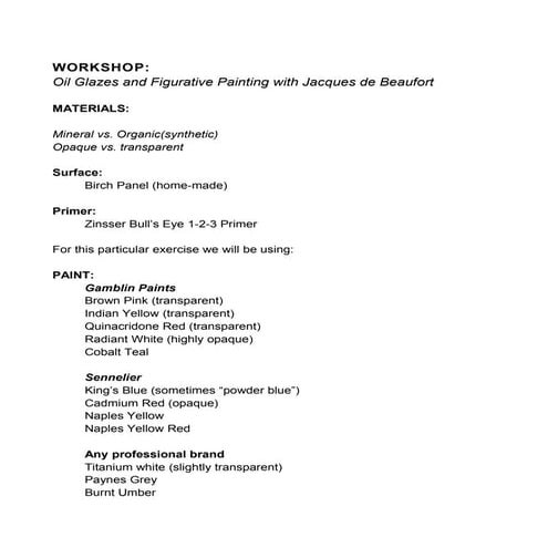 Workshop materials notes