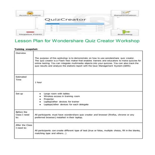 Workshop on quiz creator