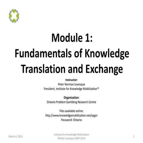Fundamentals of Knowledge Translation and Exchange