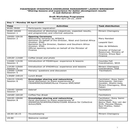 FIDAfrique-IFADAfrica start-up workshop agenda