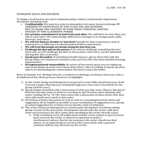 Workshop rules and decorum