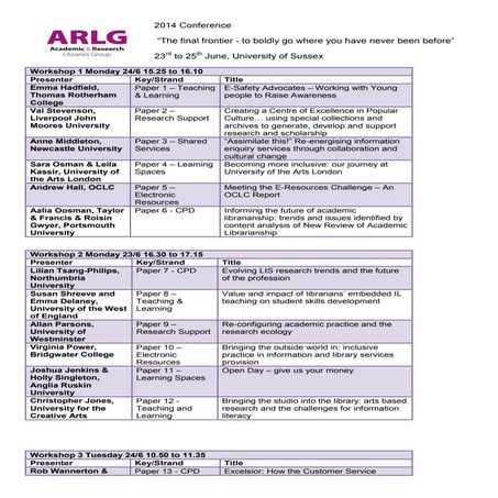 ARLG 2014 conference workshop schedule