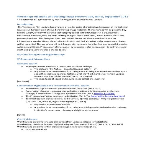 Workshops on sound and moving image preservation hanoi v2