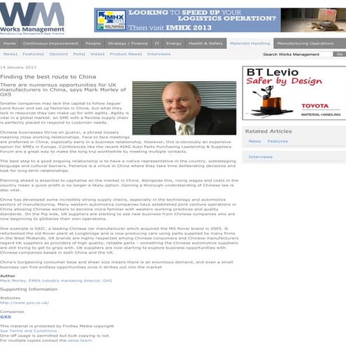 Works Management Online - Finding the Best Route to China