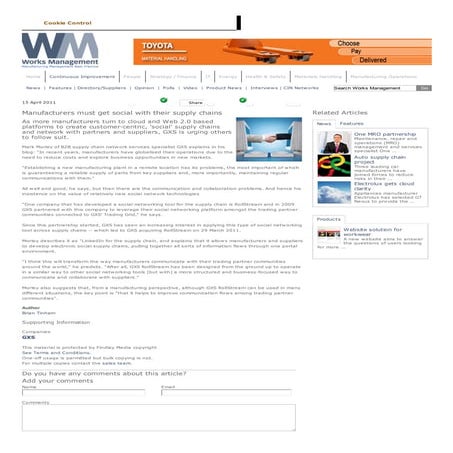 Works Management Online - Manufacturers Must get Social with Their Supply Chains