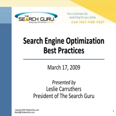 Search Engine Optimization Best Practices by Leslie Carruthers - The Search Guru