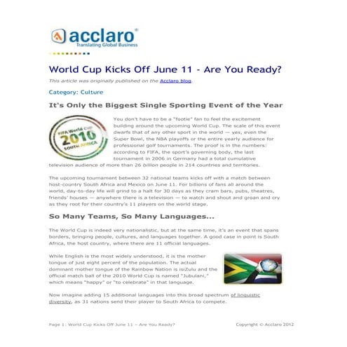 World Cup Kicks Off June 11 Are You Ready