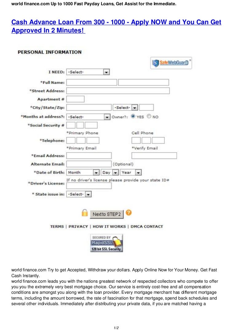 World Finance Com Rapidly Cash Advance Loans For Any Emergencies Use