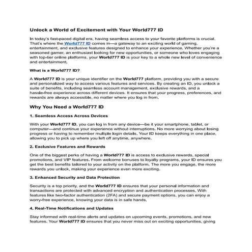 World777 – Your Gateway to Digital Entertainment | PDF