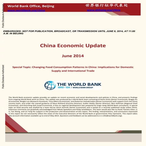 World bank report on China Economic Update 2013