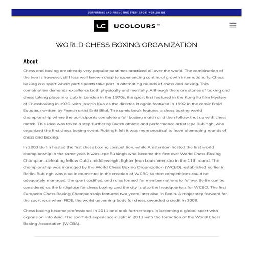 WORLD CHESS BOXING ORGANIZATION supporting and promoting every sport worldwid...