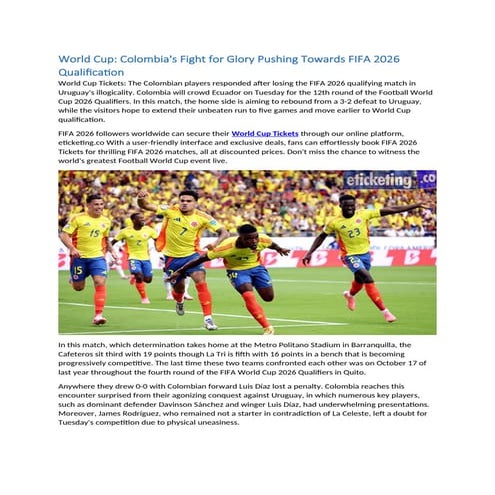  World Cup Colombia's Fight for Glory Pushing Towards FIFA 2026 Illustration 