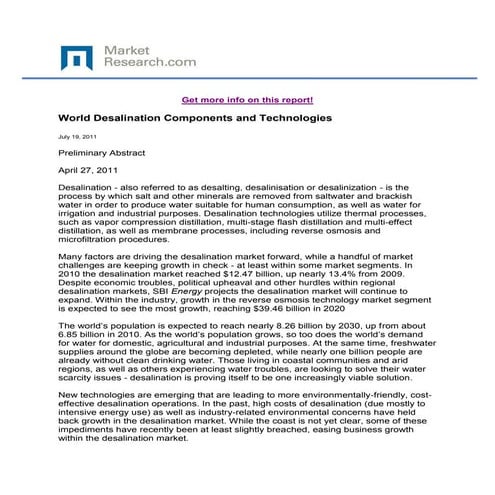 World Desalination Components and Technologies