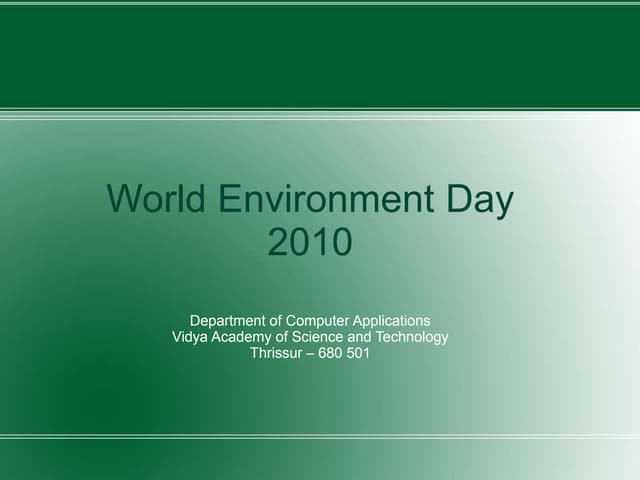 World environment day 2010 vidya academy mca steffi lazar