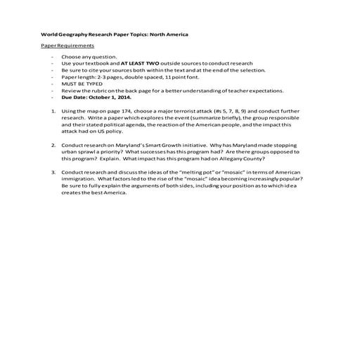 World geography n america paper topics