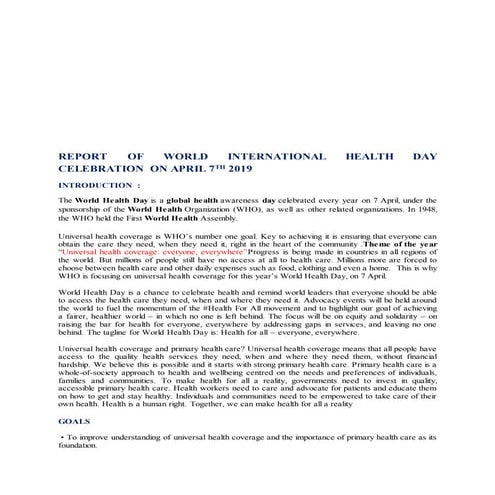 World health day  celebration report april 7th 2019
