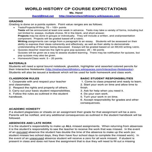 World history course expectations