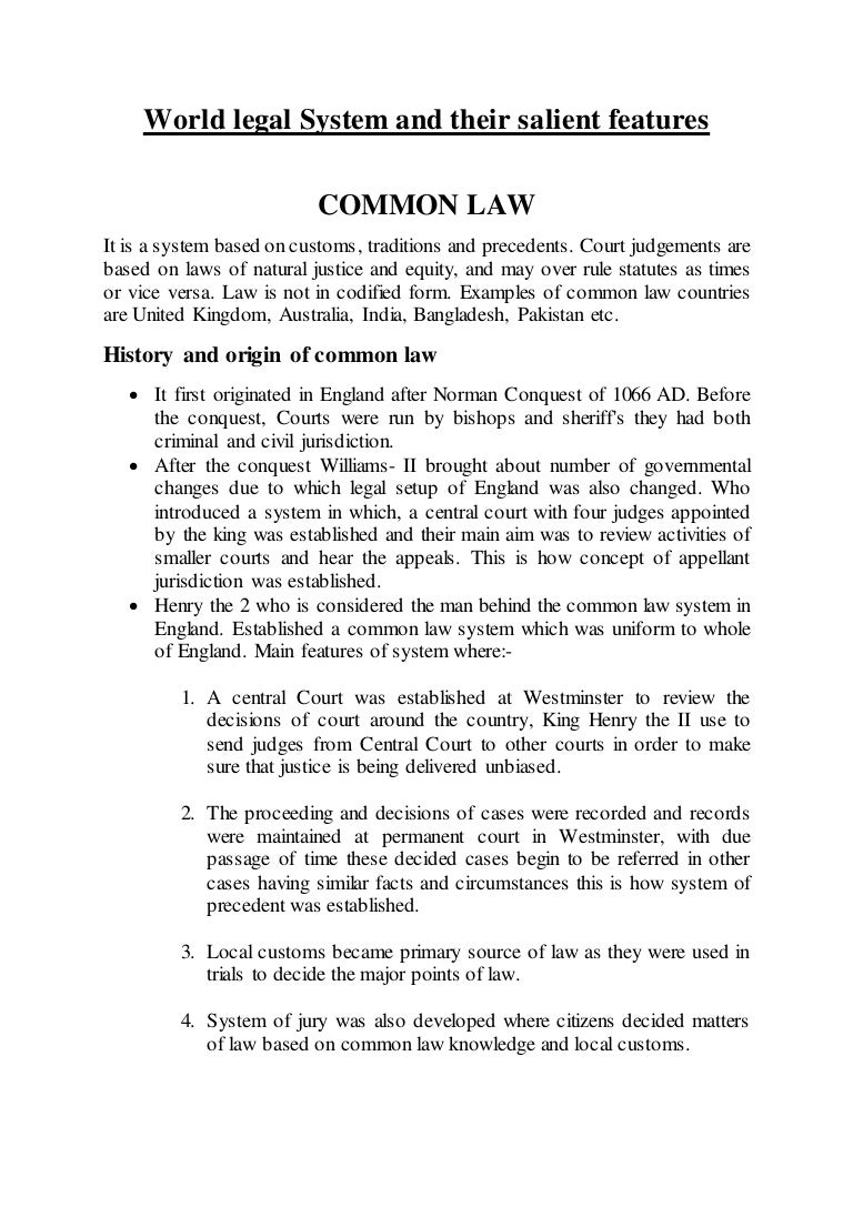 World Legal System And Their Salient Features