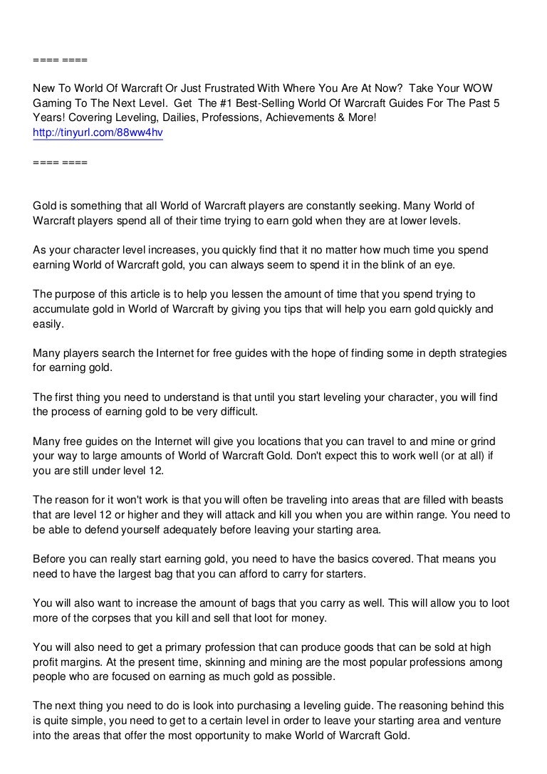 World Of Warcraft Gold Accumulation Strategies To Up Your Game Play