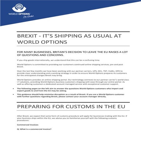 World Options Brexit Shipping Guidance